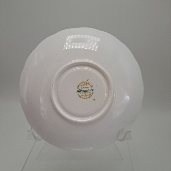 Grosvenor Allandale Bone China Teacup & Saucer Set Green Gold Trim England - Picture 10 of 12